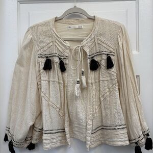 Bohemian Cream Top with Black Accents